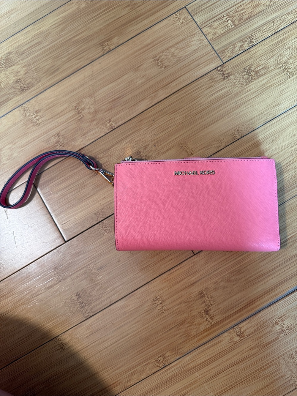 Michael Kors Coral Pink Saffiano Wristlet with Detachable Strap